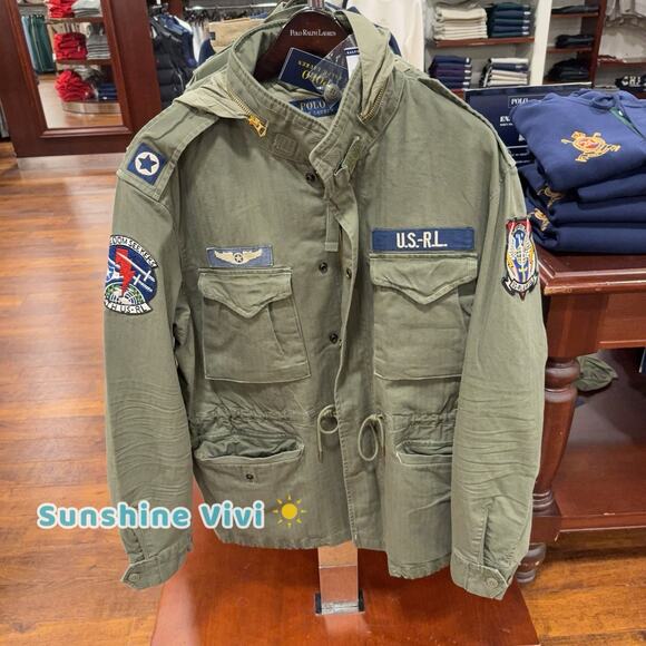 NWT Polo Ralph Lauren Men Iconic Field Jacket Hoodie Cotton Patches Olive large - Picture 1 of 9